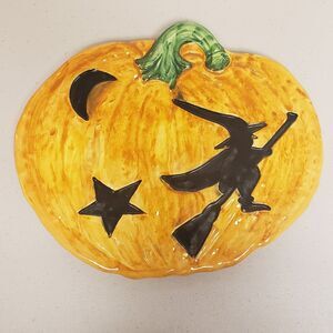 Holiday Ceramic Pumpkin Plate Halloween Hocus Pocus Witch Moon  Italy 9411